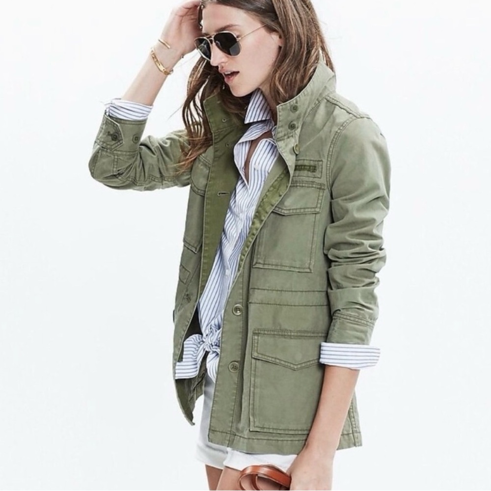 Madewell Surplus Jacket Utility Field Military Full Zip Sharp Casual in Olive 🫒
